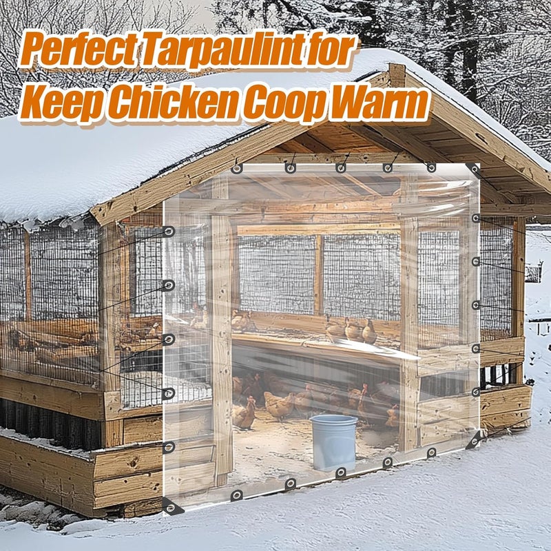 Beeplove 10x10ft Anti-Tear Clear Tarp Waterproof for Patio Winterizing - 2pcs Windproof Poly Tarpaulin, Heavy Duty Transparent Enclosure with Grommets for Covering Chicken Coops Greenhouse Garden Plants - Image 3